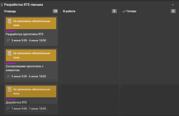С шаблоном достаточно проставить в карточках актуальные сроки и указать название проекта — это быстрее, чем создавать доску с нуля С шаблоном достаточно проставить в карточках актуальные сроки и указать название проекта — это быстрее, чем создавать доску с нуля