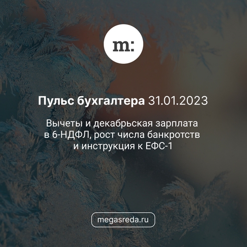 📨 Пульс бухгалтера 31.01.2023: вычеты и декабрьская зарплата в 6-НДФЛ, рост числа банкротств и инструкция к ЕФС-1 📨 Пульс бухгалтера 31.01.2023: вычеты и декабрьская зарплата в 6-НДФЛ, рост числа банкротств и инструкция к ЕФС-1