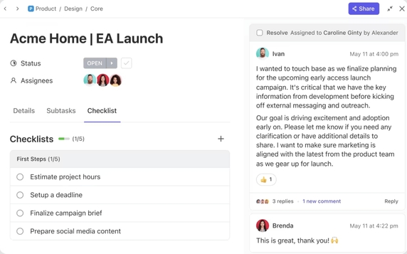 Карточка с задачей в ClickUp Карточка с задачей в ClickUp