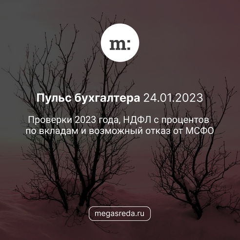 📨 Пульс бухгалтера 24.01.2023: проверки 2023 года, НДФЛ с процентов по вкладам и возможный отказ от МСФО 📨 Пульс бухгалтера 24.01.2023: проверки 2023 года, НДФЛ с процентов по вкладам и возможный отказ от МСФО