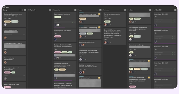Доска для задач по работе над мессенджером Доска для задач по работе над мессенджером