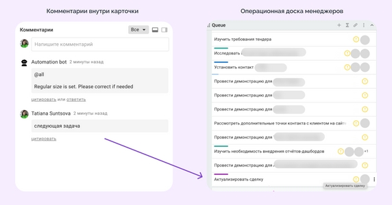 Новая задача появляется на операционной доске в колонке «Очередь» Новая задача появляется на операционной доске в колонке «Очередь»