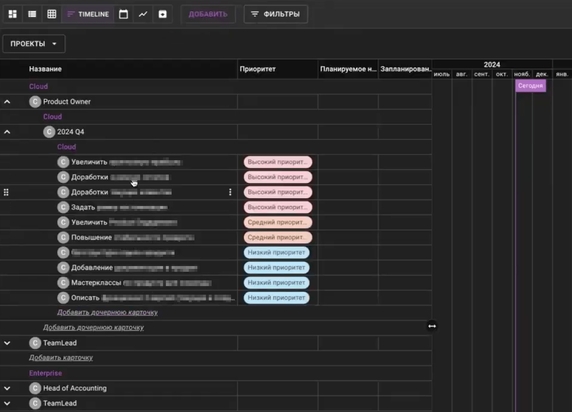 <i>Просматриваем пространство HQ в виде таймлайна, это отображение наиболее близкое к тому, что было в ClickUp</i> <i>Просматриваем пространство HQ в виде таймлайна, это отображение наиболее близкое к тому, что было в ClickUp</i>