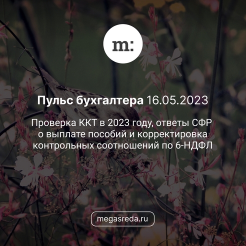 📨 Пульс бухгалтера 16.05.2023: проверка ККТ в 2023 году, ответы СФР о выплате пособий и корректировка контрольных соотношений по 6-НДФЛ 📨 Пульс бухгалтера 16.05.2023: проверка ККТ в 2023 году, ответы СФР о выплате пособий и корректировка контрольных соотношений по 6-НДФЛ